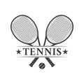 Tennis logo design or icon with two crossed rackets and tennis ball. Vector illustration Royalty Free Stock Photo